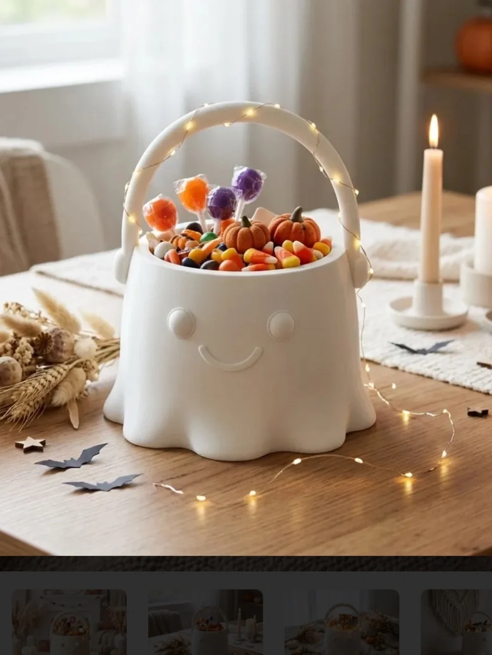 Smiling Ghost 3d Candy Basket - Cream Halloween Treat Holder!